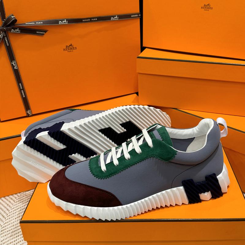 HERMES Sky Blue/Black Bouncing Technical Goatskin Low-Top Sneakers