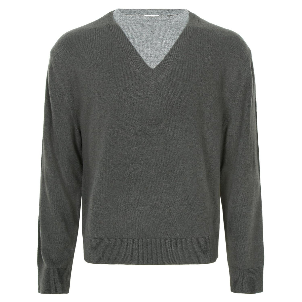 Recto Taupe Gray Contrast Layered V-Neck Knit Sweater for Men RM25WKTP004