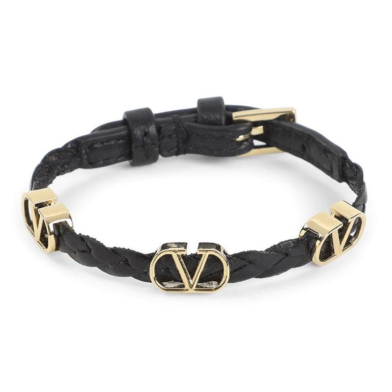 VALENTINO V Logo Leather Bracelet Black