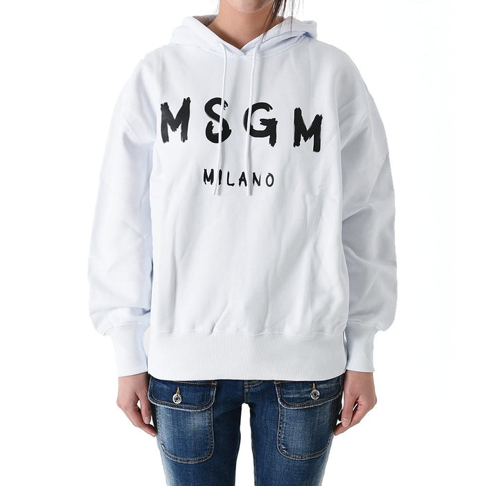 MSGM Brushed Logo White Hoodie Sweatshirt Women