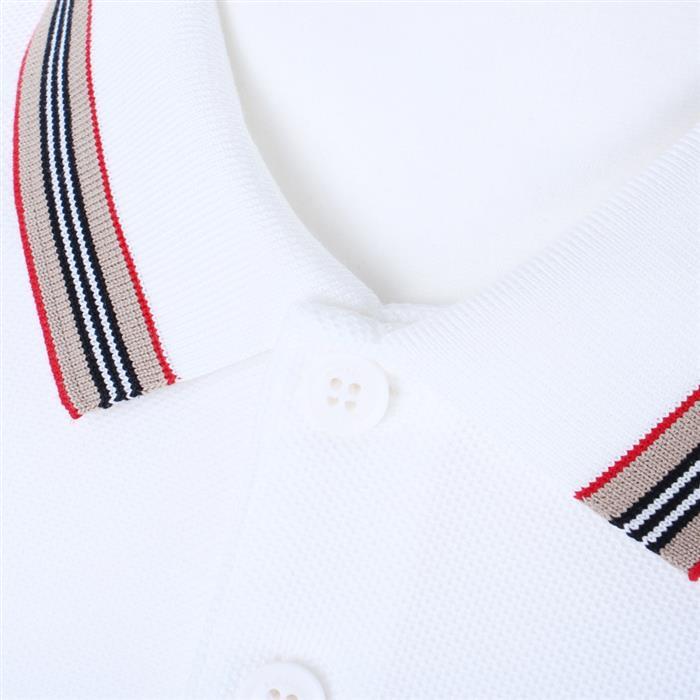 BURBERRY Stripe Collar Cotton Piqué Polo Shirt