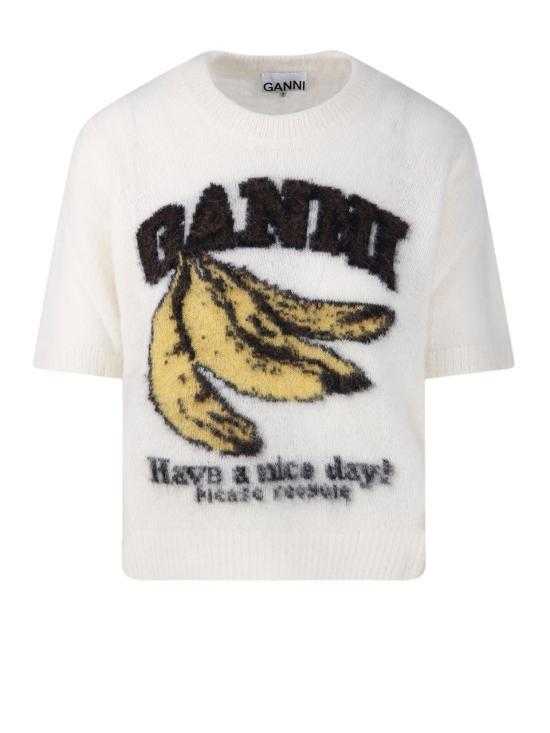 GANNI Round Neck Knit Sweater A1070093135 EGRET DOM
