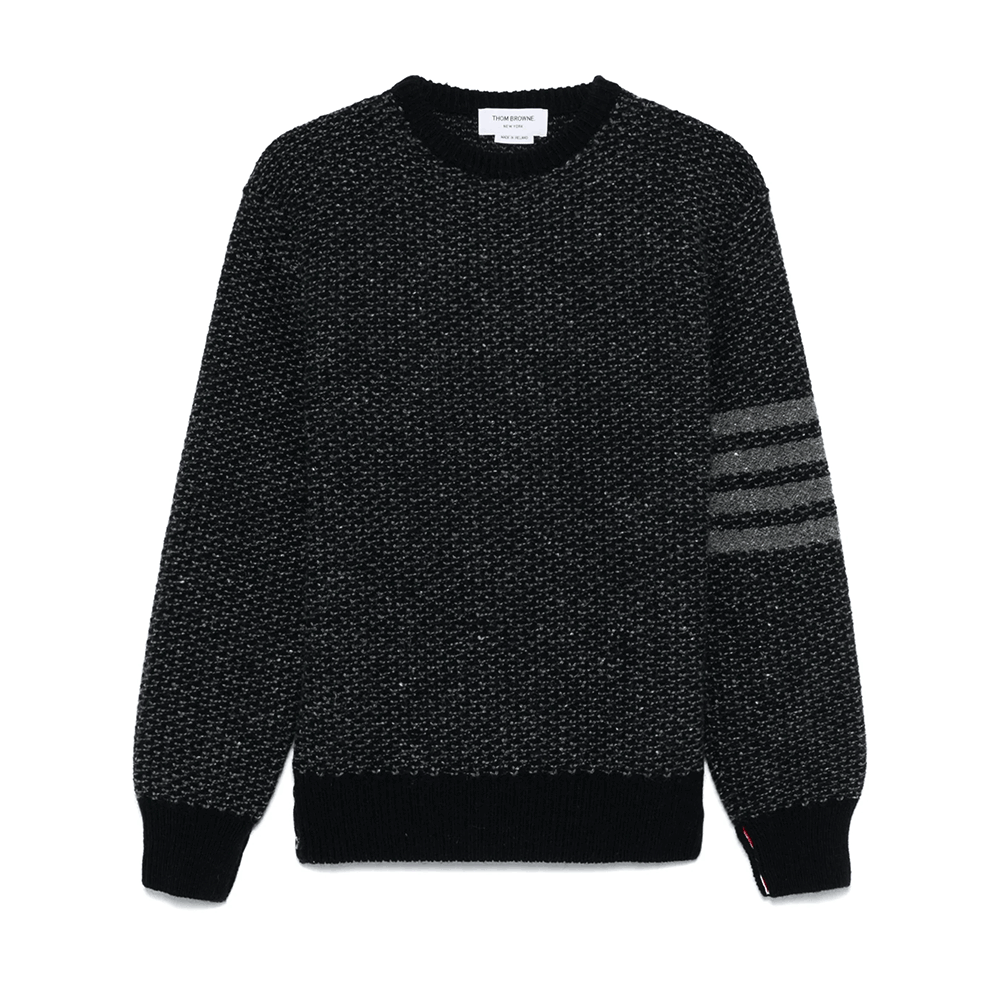 THOM BROWNE Mohair Tweed Crewneck Knit Sweater Men Navy
