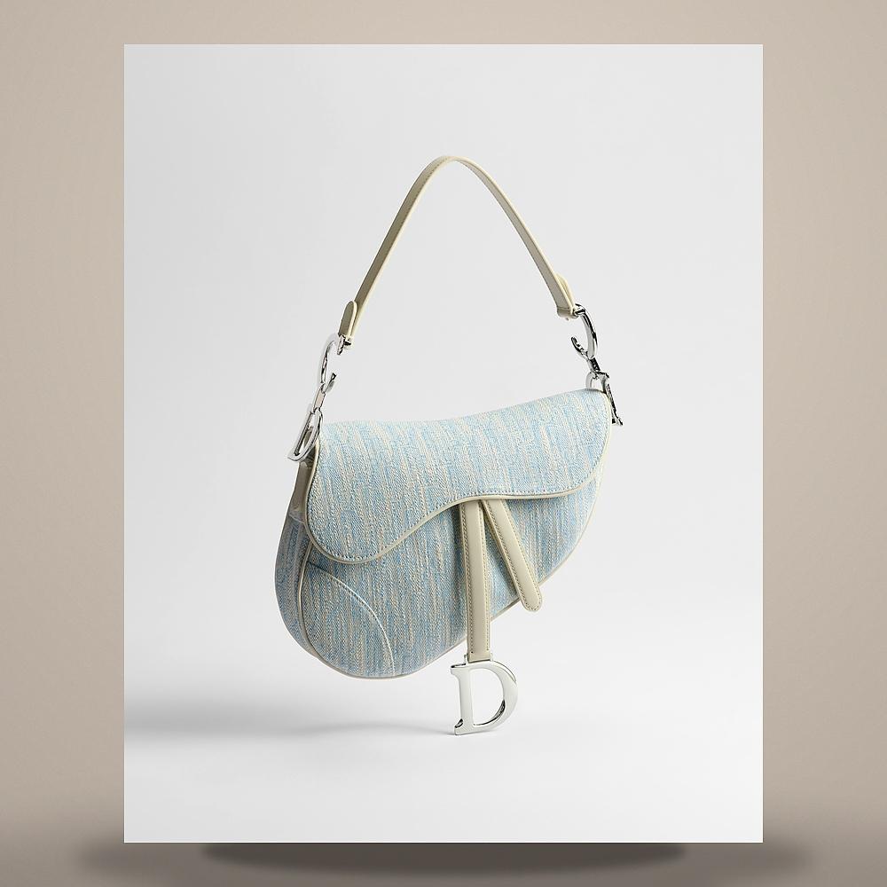 DIOR Celeste Blue Oblique Washed Jacquard Saddle Shoulder Bag M0455PGHF M43I