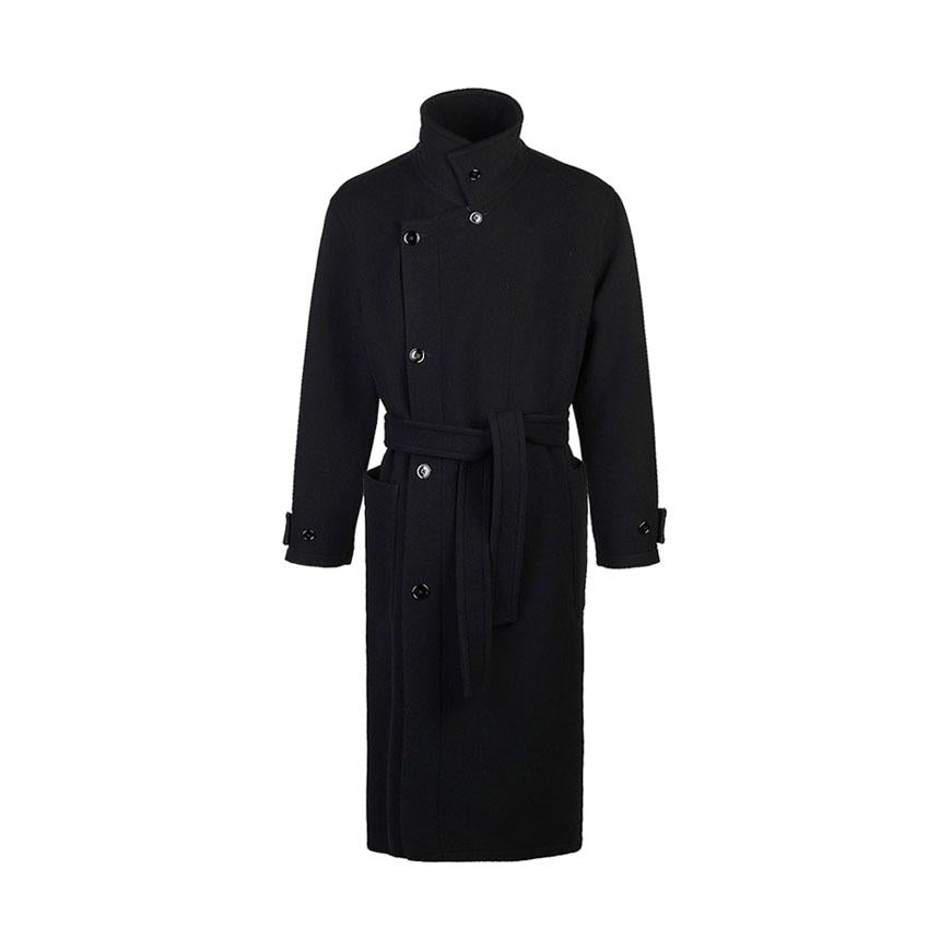 Lemaire Unisex Wrap Double-Breasted Wool Coat Black