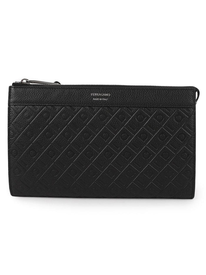 Ferragamo Monogram Leather Pouch Black
