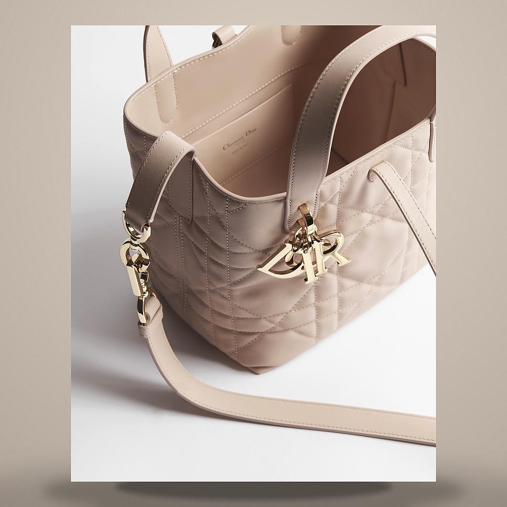 DIOR Toujours Vertical Small Tote Rose Lingerie Macro Cannage Calfskin