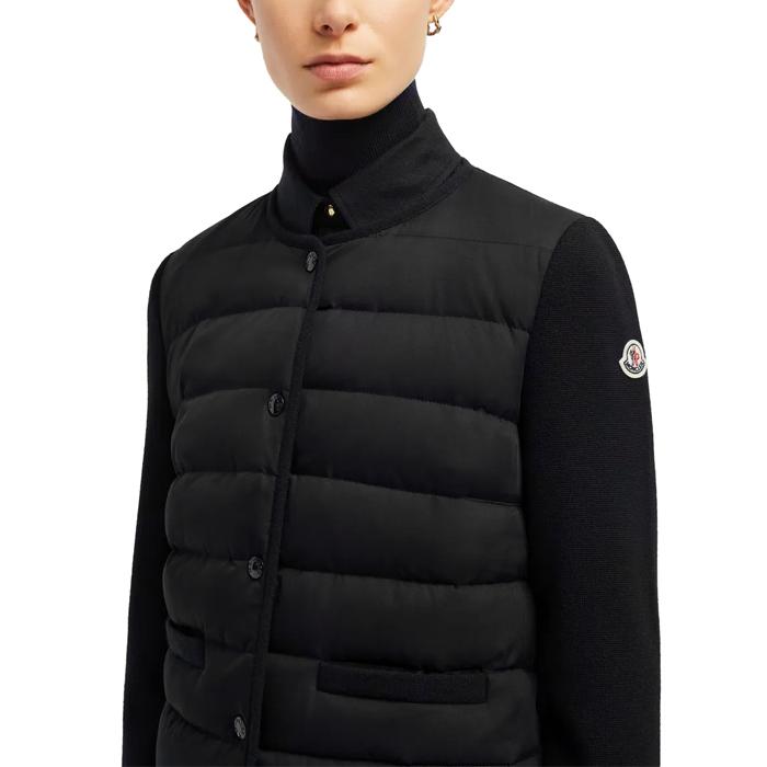 Moncler Wool Zip-Up Padded Cardigan Black Women’s