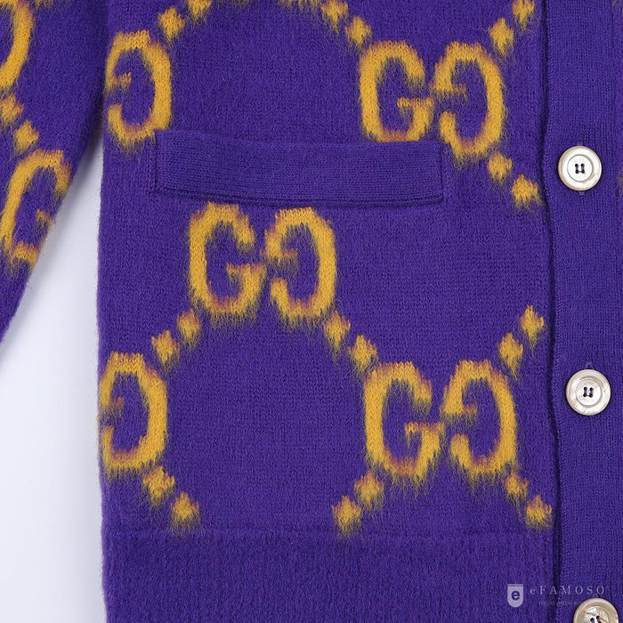 GUCCI GG Intarsia Wool Men’s Purple Cardigan