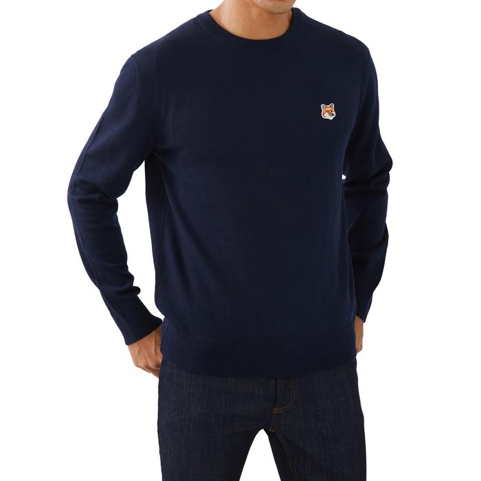 Maison Kitsune Fox Head Patch Wool Crewneck Sweater for Men FM00528KT