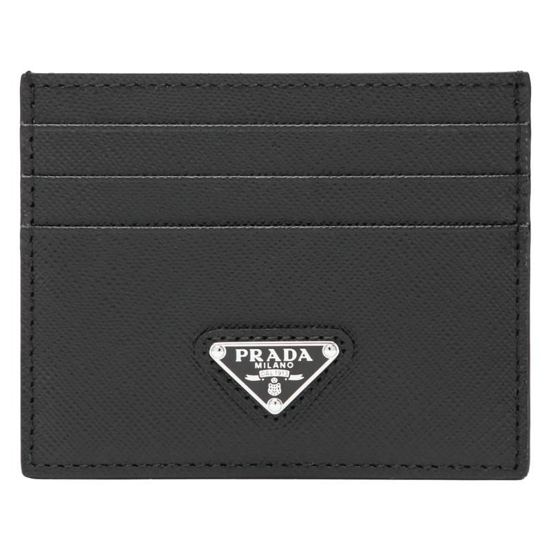 PRADA Saffiano Leather Card Holder Wallet Black Unisex