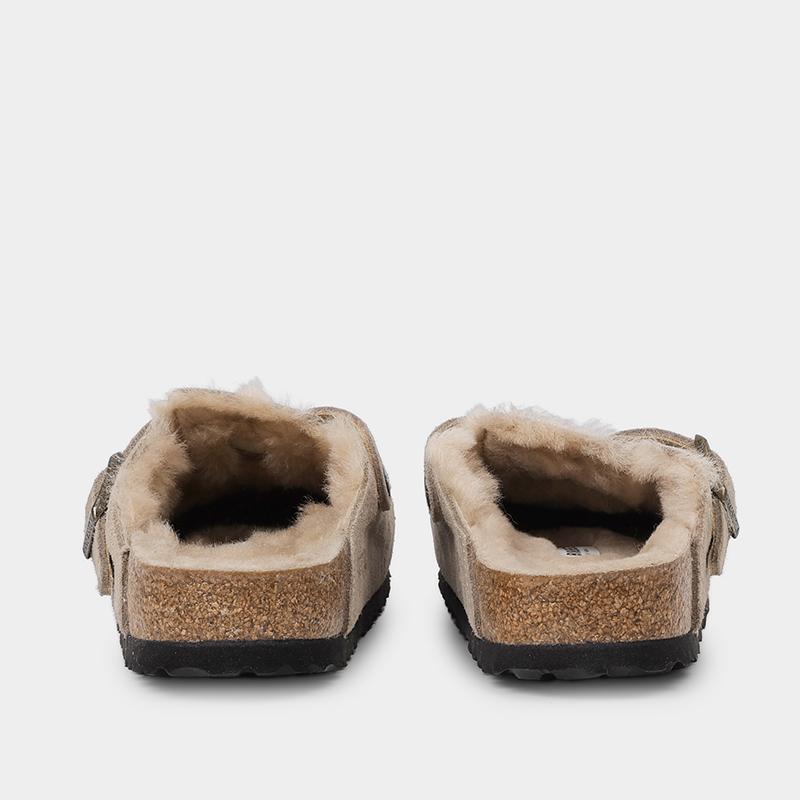 Birkenstock Boston Shearling Suede Mule Sandals Taupe 1028299
