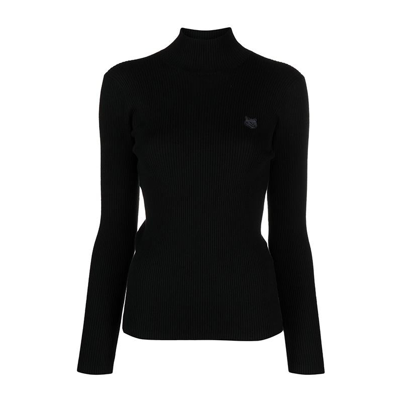 Maison Kitsune Fox Head Patch Black Turtleneck Knit Sweater LW00806 KT1091 P199