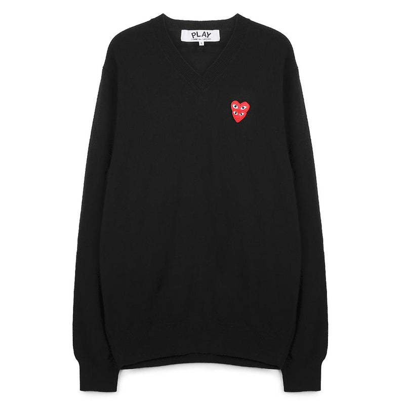 Comme des Garcons Double Heart Wappen Crewneck Knit Sweater Unisex AZ N074 051 1