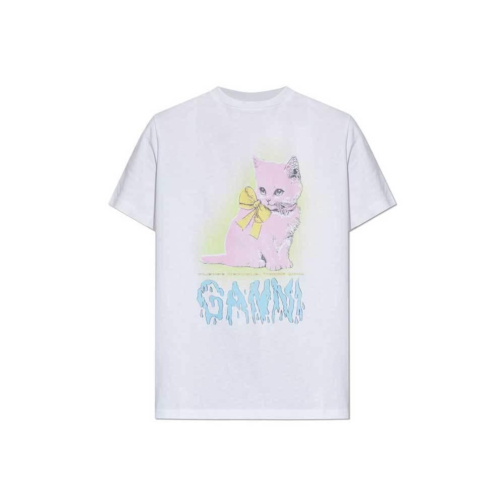 GANNI Short Sleeve Kitty Graphic T-Shirt T4339 151