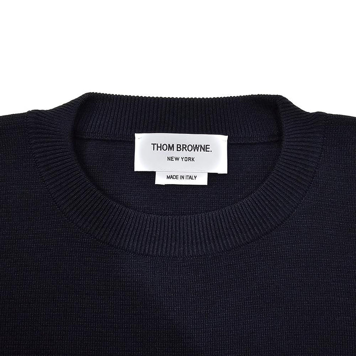 THOM BROWNE Diagonal 4-Bar Milano Stitch Wool Crewneck Sweater Navy