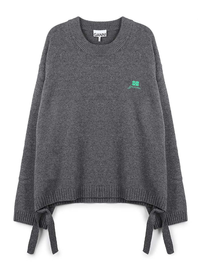 GANNI Grey Wool Blend Crewneck Knit Sweater K2632 220