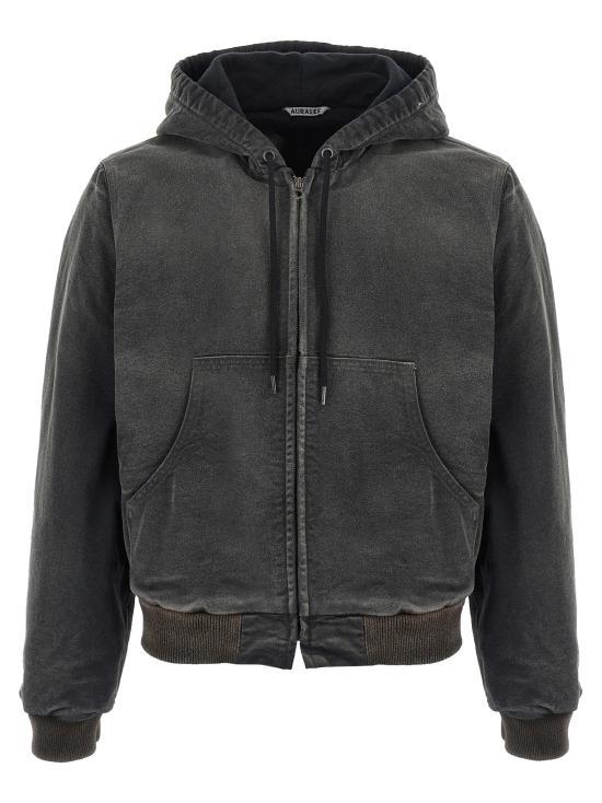 AURALEE Faded Black Cotton Hooded Sweatshirt for Women