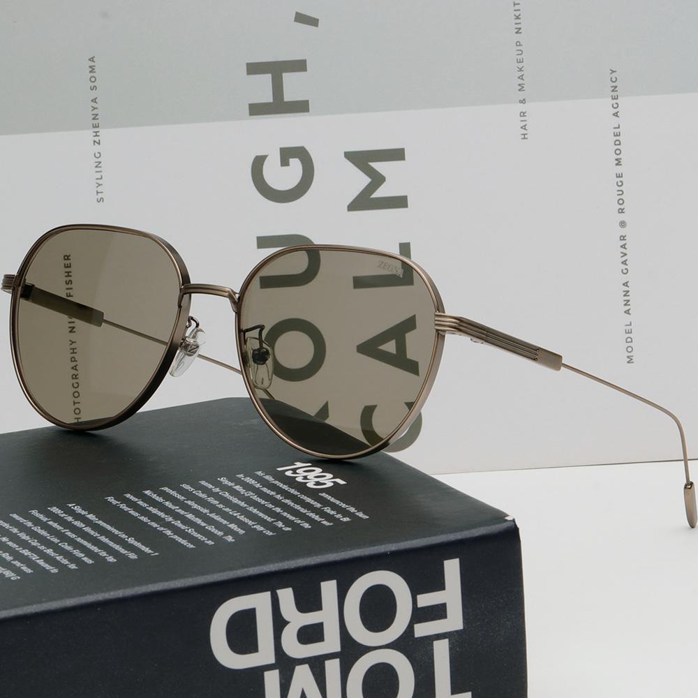 Zegna Round Bronze Metal Frame Sunglasses Asian Fit Brown Tint EZ0227D 38E