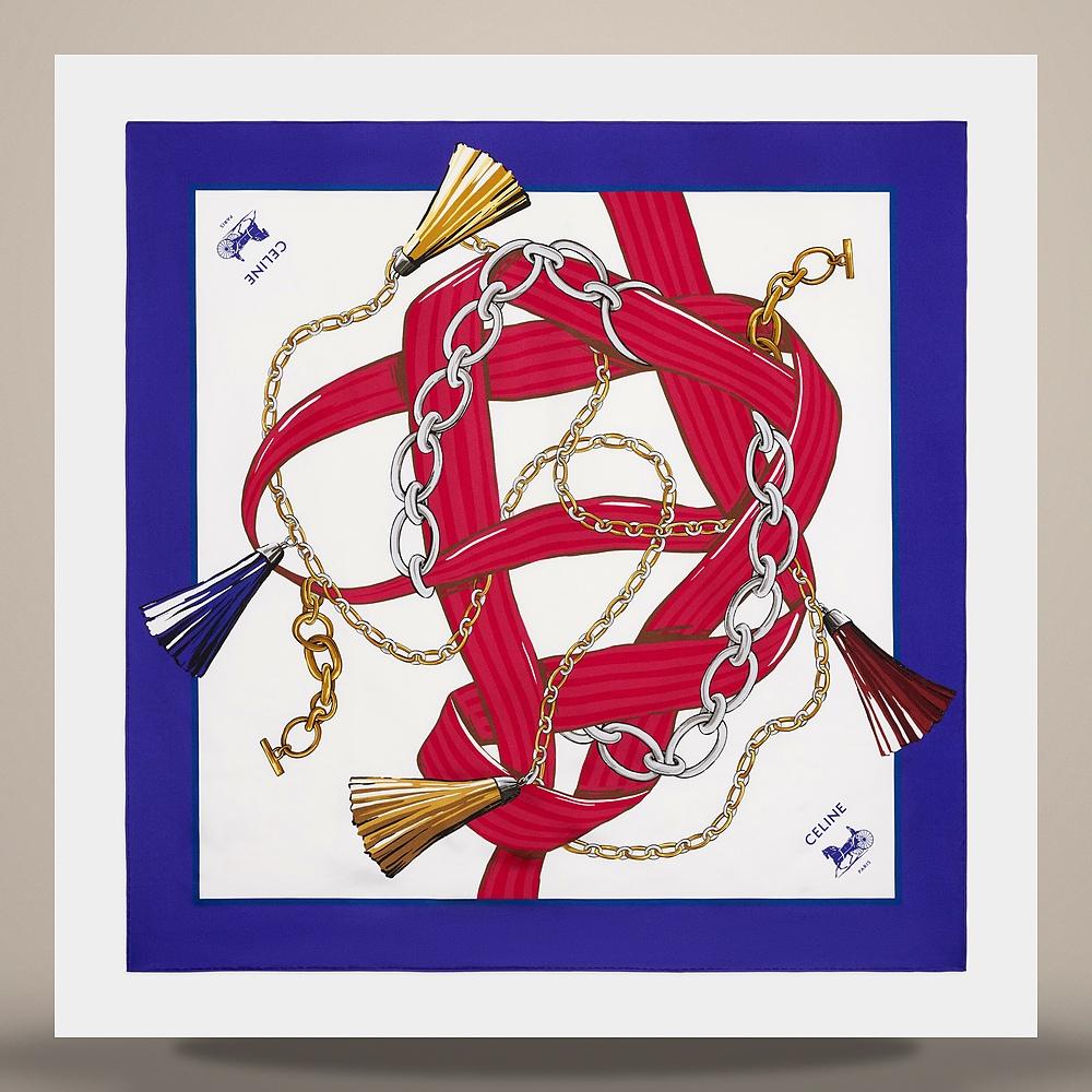 CELINE Square Silk Twill Scarf Ivory Blue Red 2AW902R51 GGT4