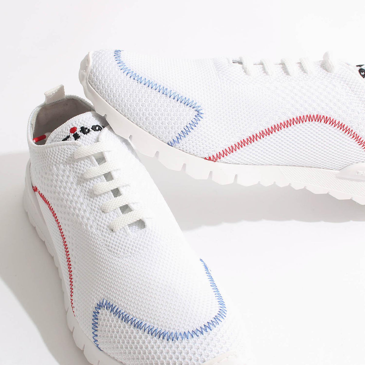 Kiton White Red Mesh Running Low-Top Sneakers for Men