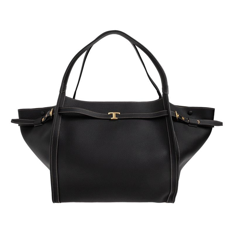 Tods T Timeless Medium Shopper Bag Black Leather Tote