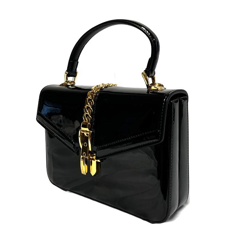 GUCCI Patent Leather Mini Top Handle Shoulder Bag Black 589479 1J70G 1000