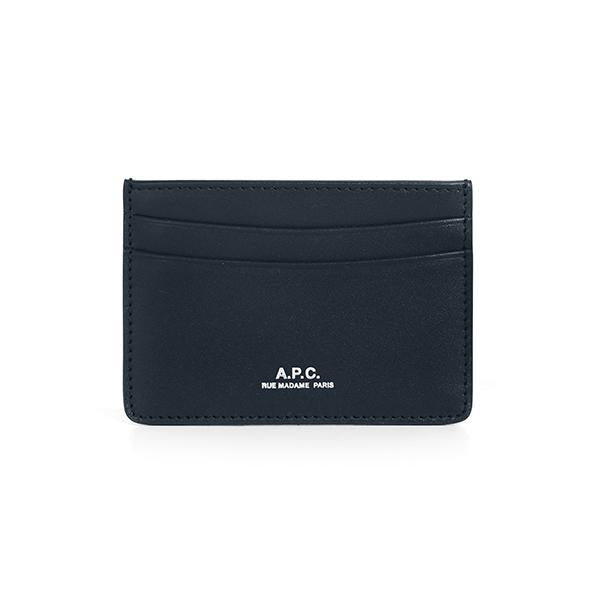 A.P.C. Dark Navy Leather Andre Card Holder for Men