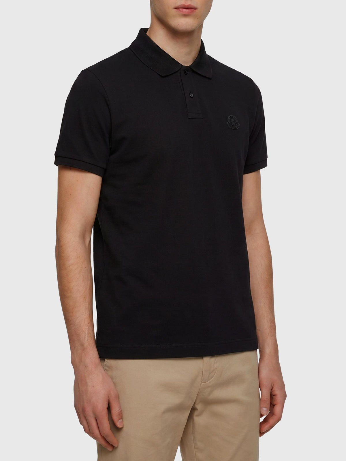 Moncler Black Cotton Short Sleeve Polo Shirt for Men