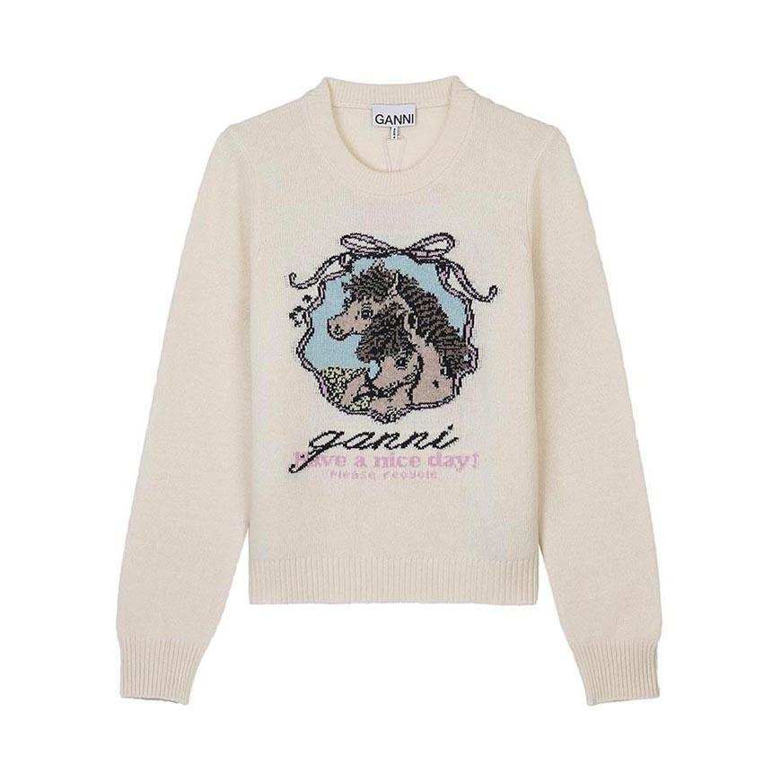 GANNI Women’s Horse Graphic Wool Crewneck Sweater