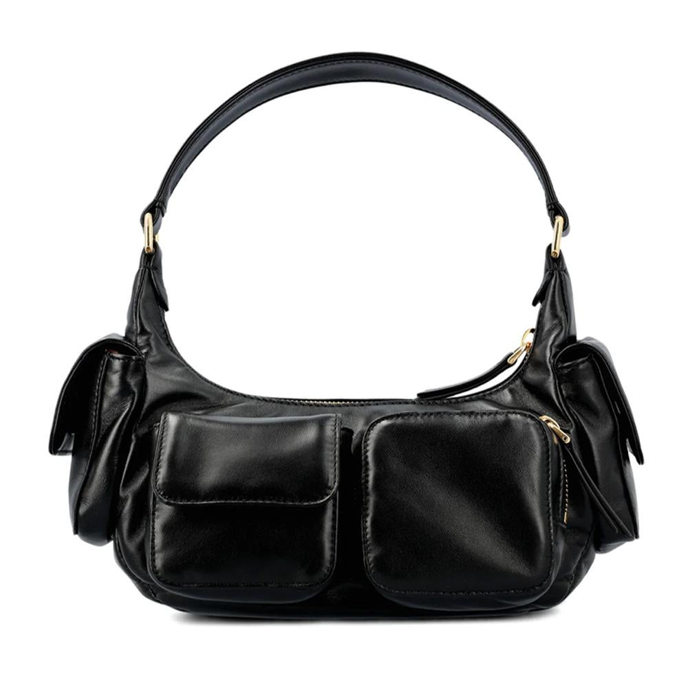 Miu Miu Nappa Leather Embossed Logo Shoulder Bag Black
