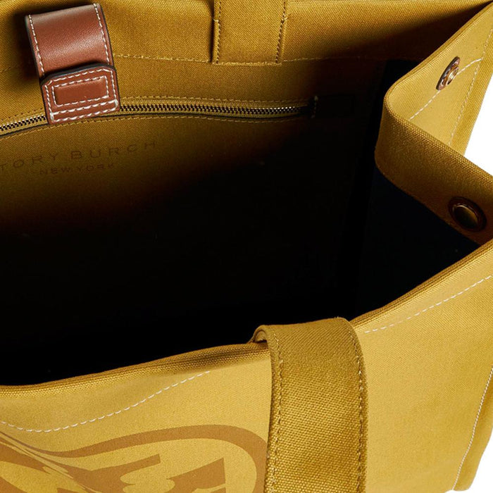 Tory Burch ELLA Logo Canvas Shopper Tote Bag Yellow