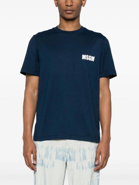 MSGM Navy Short Sleeve T-Shirt for Men 3640MM13024700289