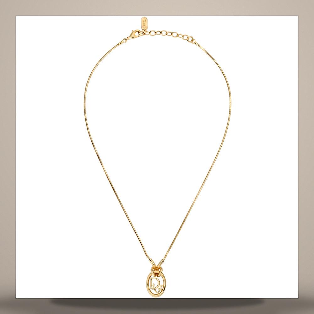 DIOR Oblique Pendant Necklace Gold-Tone Metal N3832WOMMT D300