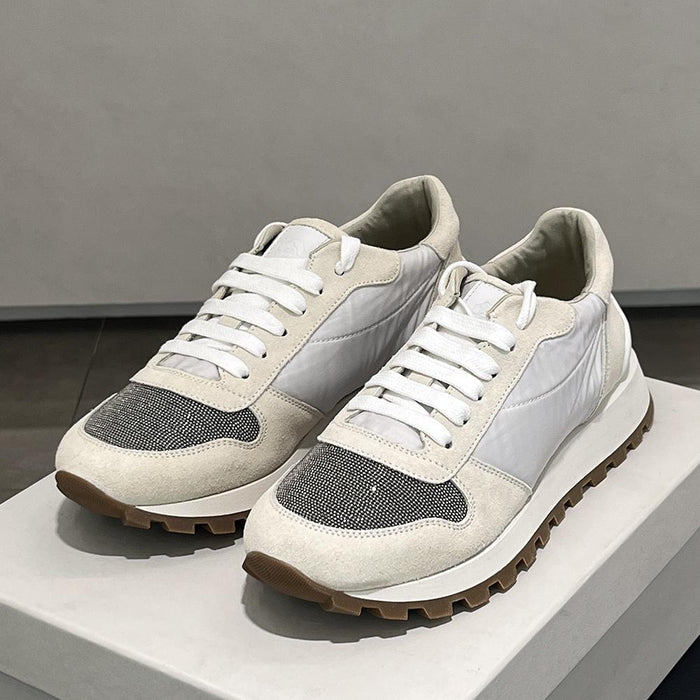 Brunello Cucinelli Suede Tech Fabric Runner Sneakers White Women’s Low Top