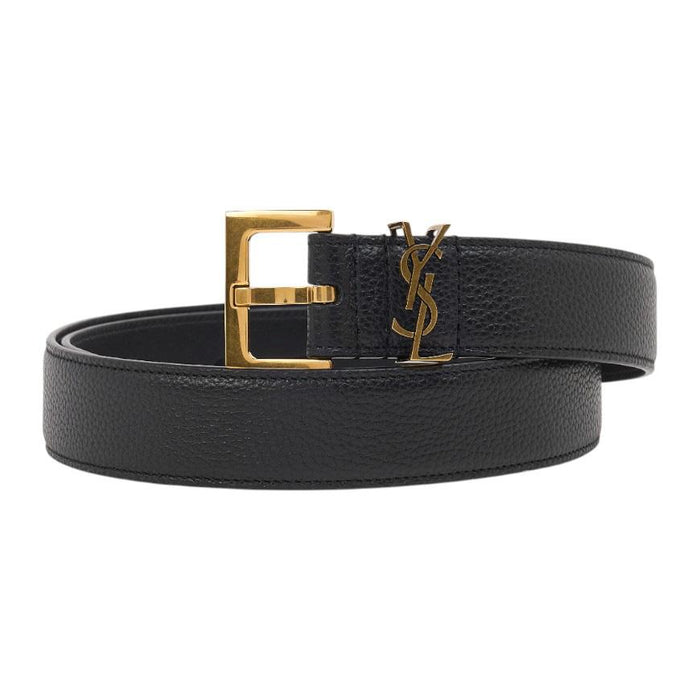 Saint Laurent Cassandra Buckle Leather Belt Black Women