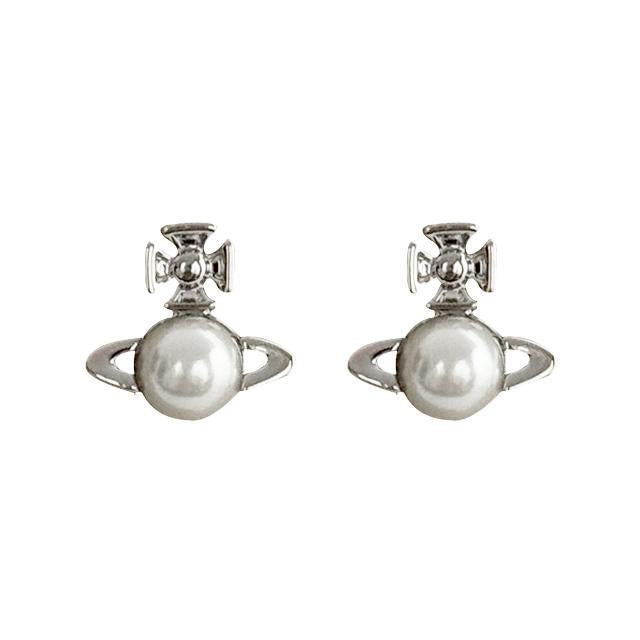 Vivienne Westwood Balbina Pearl Earrings Silver Tone