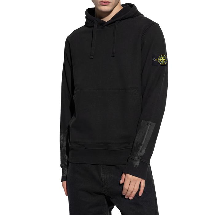 STONE ISLAND Black Cotton Hooded Sweatshirt