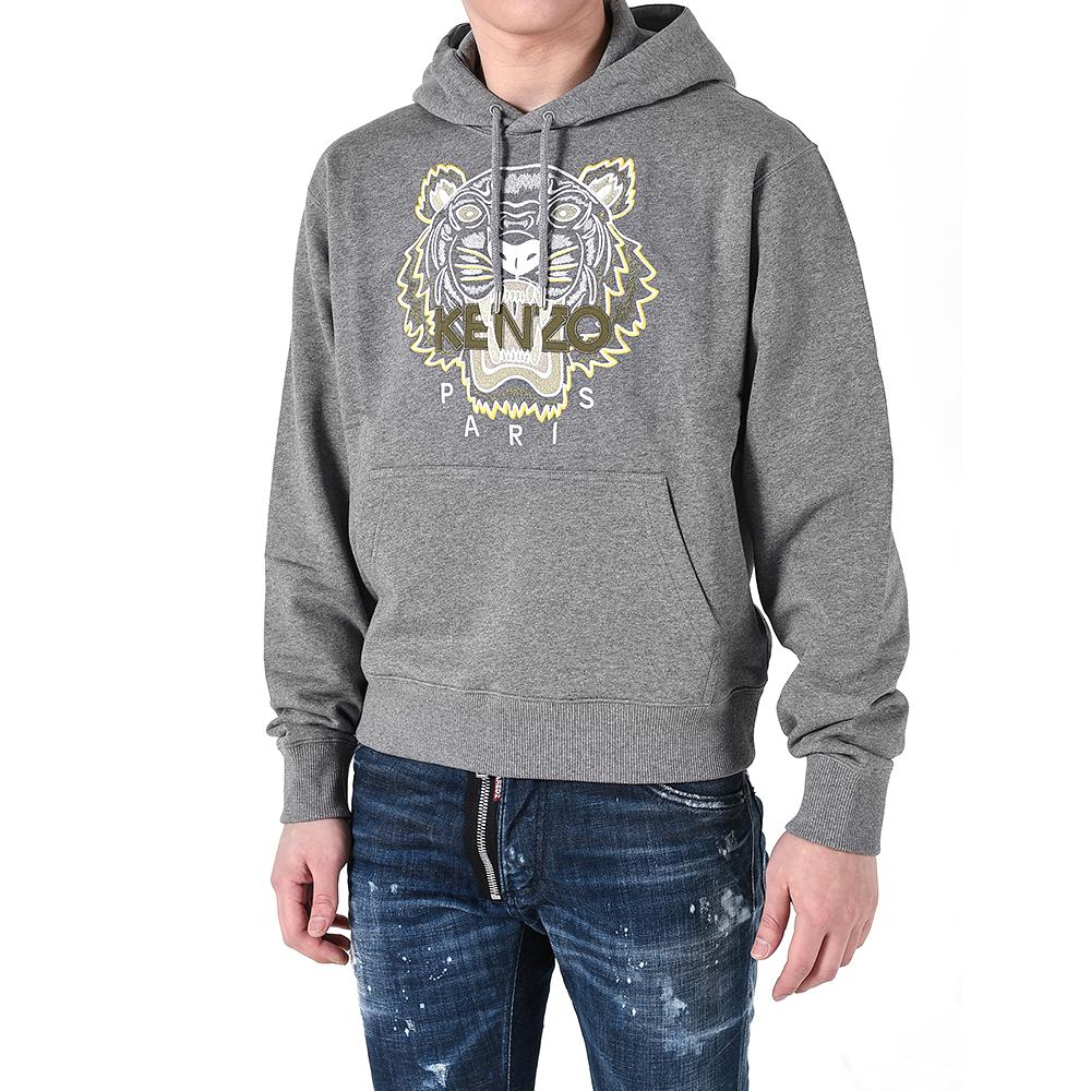 KENZO Tiger Logo Embroidered Hoodie Gray Unisex