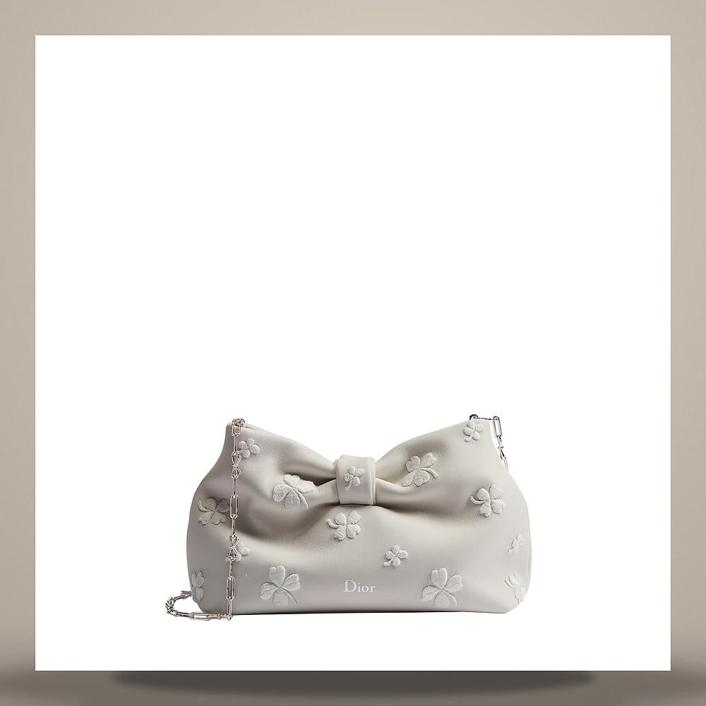 DIOR Dior Bow Bag Small White Clover Embroidered Lambskin Shoulde M0715PUJA M933