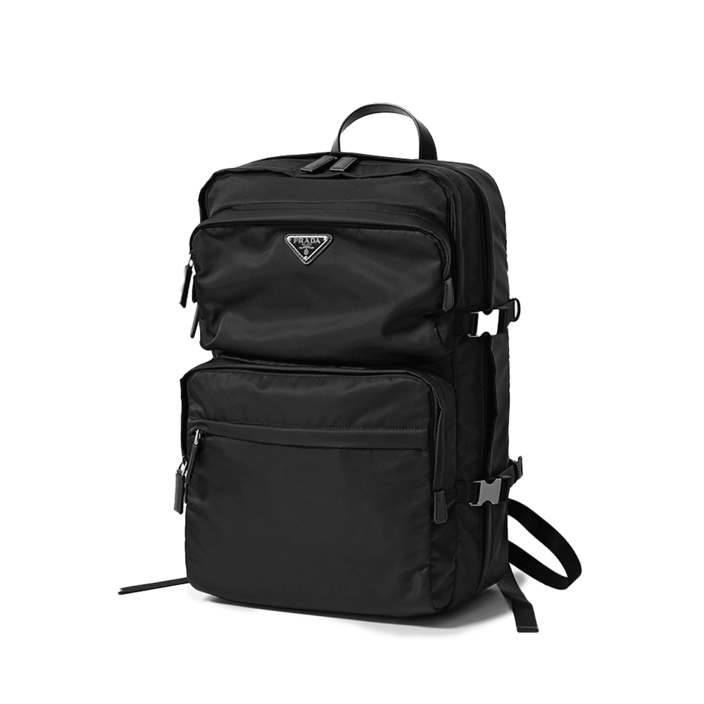 PRADA Black Re-Nylon Triangle Logo Men's Backpack 2VZ101