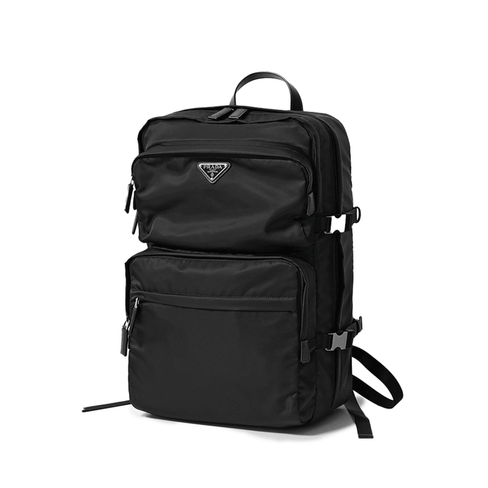 PRADA Black Re-Nylon Triangle Logo Men's Backpack 2VZ101