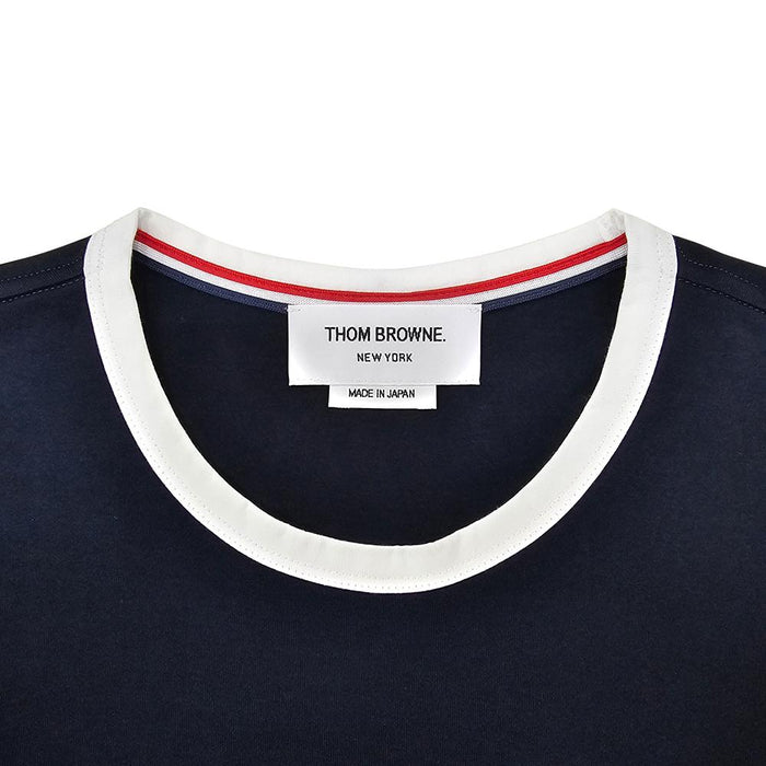 THOM BROWNE Ringer Short Sleeve T-Shirt Navy Cotton Men’s