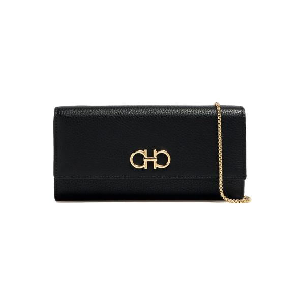 Ferragamo Double Gancini Chain Wallet Crossbody Bag Black