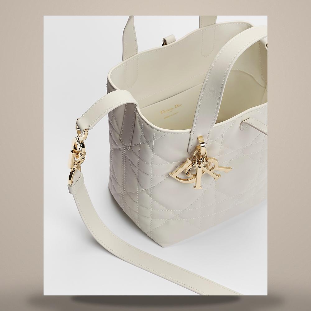 DIOR Toujours Small Vertical Latte Macro Cannage Calfskin Tote Bag