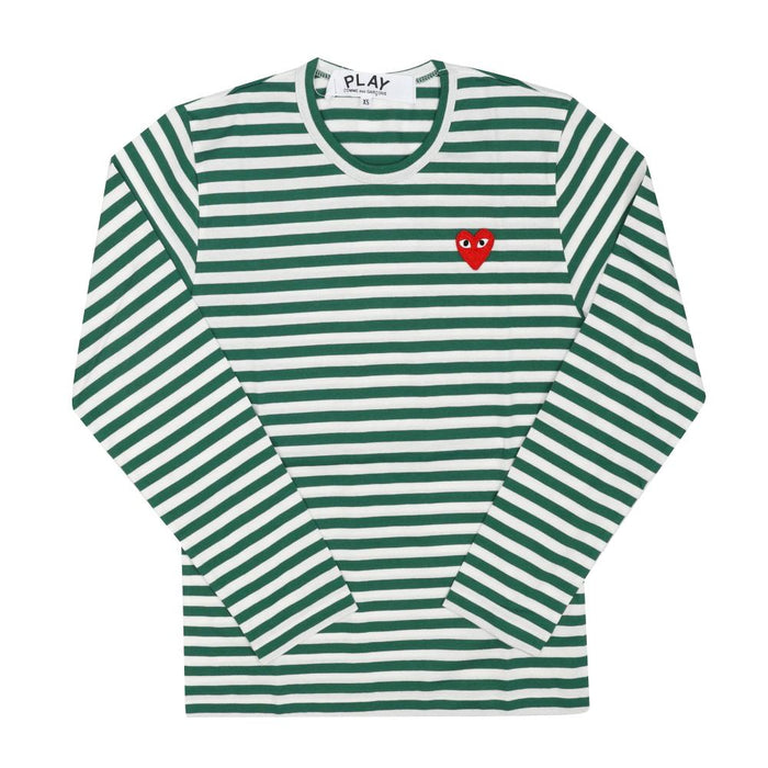 Comme des Garcons Stripe Long Sleeve T-Shirt Red Heart Patch Unisex