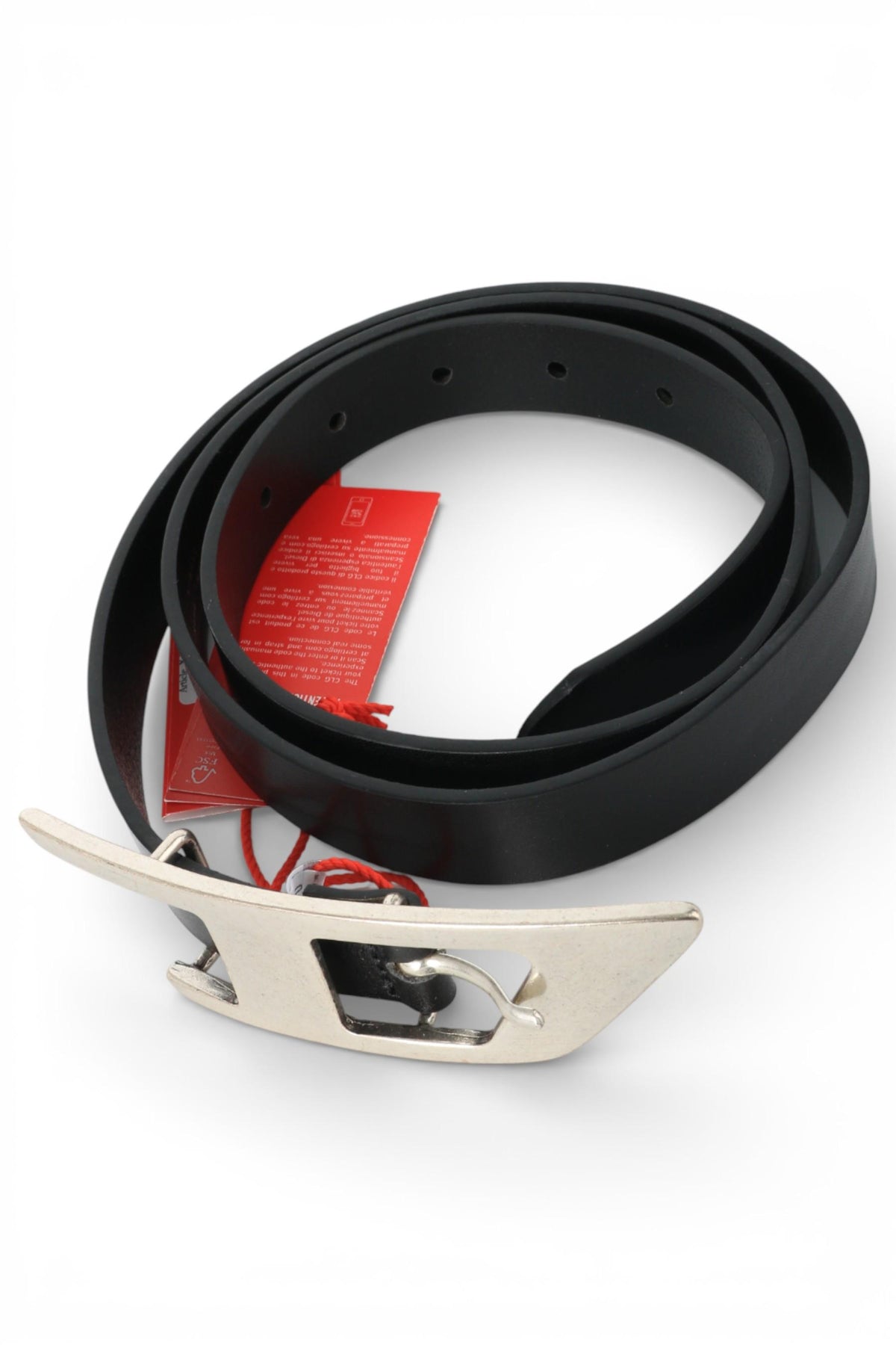 DIESEL Maxi D Buckle BDLOGO Leather Belt Black