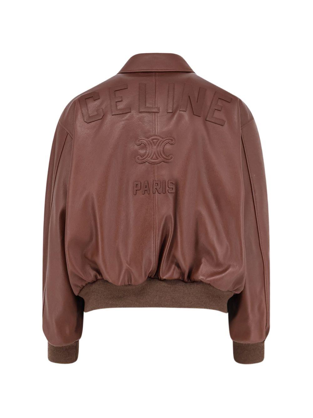 CELINE Brown Leather Bomber Jacket for Men
