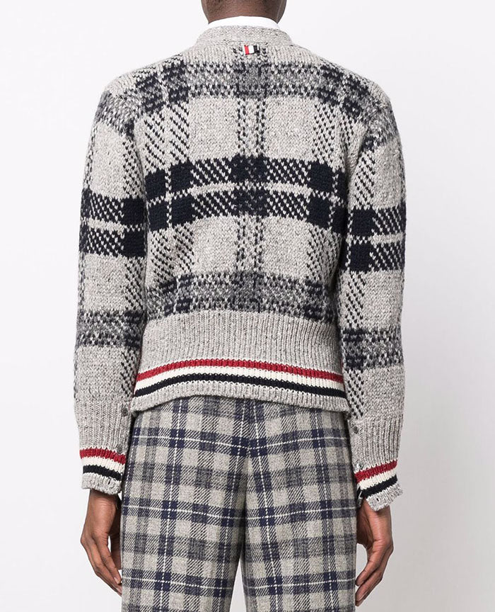 THOM BROWNE Men's Tartan Check Mohair Tricolor Stripe Cardigan MKC431A