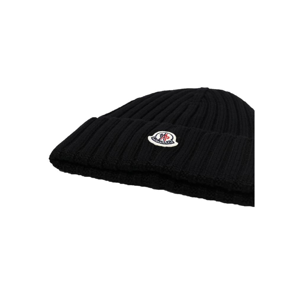 Moncler Logo Patch Wool Beanie Black 3B000 08 A9327 999